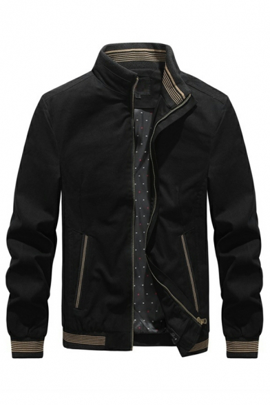 Freestyle Guys Jacket Contrast Line Pocket Long-Sleeved Stand Collar Fitted Zip-up Jacket