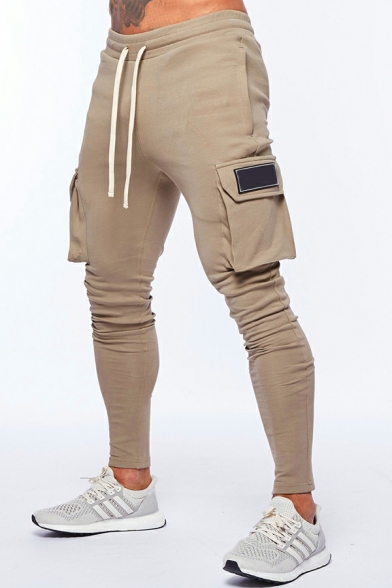 Men's Modern Pants Whole Colored Flap Pocket Full Length Mid Rise Skinny Drawcord Pants