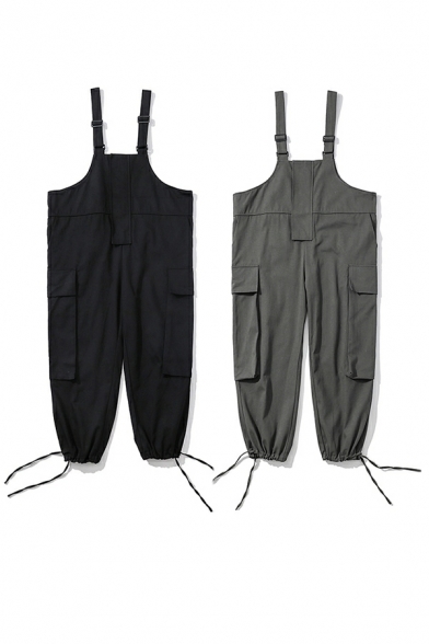Street Style Overalls Plain Flap Pocket Banded Cuffs Overalls for Men