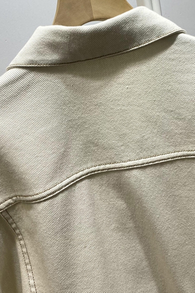 Stylish Denim Jacket Plain Button Closure Flap Pocket Denim Jacket for Women