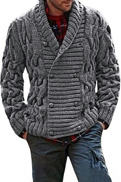 Fashionable Cardigan Solid Shawl Collar Long Sleeves Double Breasted Cardigan for Men
