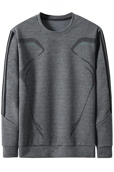 Men Retro Sweatshirt Striped Pattern Long Sleeve Round Collar Regular Fit Sweatshirt