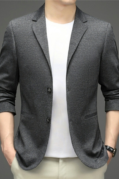 Mens Casual Blazer Pure Color Long Sleeve Lapel Collar Fitted Two Buttons Blazer
