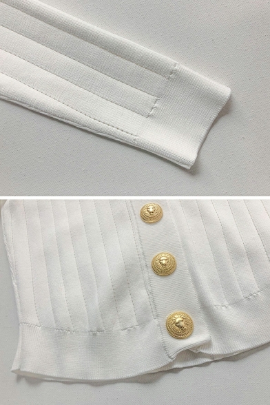 Modern Cardigan Striped Print V-Neck Button Closure Cardigan for Women