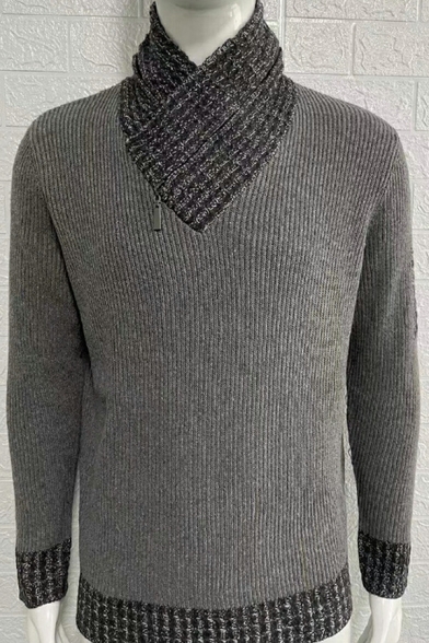Casual Knitted Sweater Men's Winter Fashion Patchwork Turtleneck Pullover Sweater