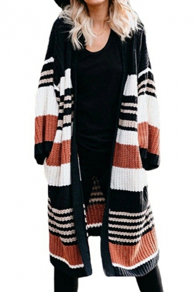 Creative Cardigan Stripe Pattern V-Neck Long Sleeve Cardigan for Women