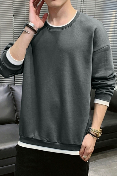 Fall Loose Sweatshirts Round Neck Handsome Casual Long Sleeve Sweatshirts for Men