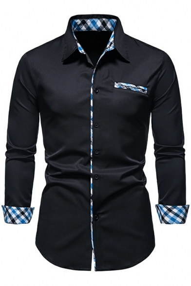 Guy's Boyish Shirt Plaid Pattern Turn-down Collar Skinny Long Sleeves Button Down Shirt