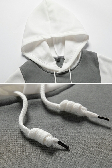 Men Basic Hoodie Color-blocking Pocket Drawstring Hooded Long Sleeve Regular Fit Hoodie