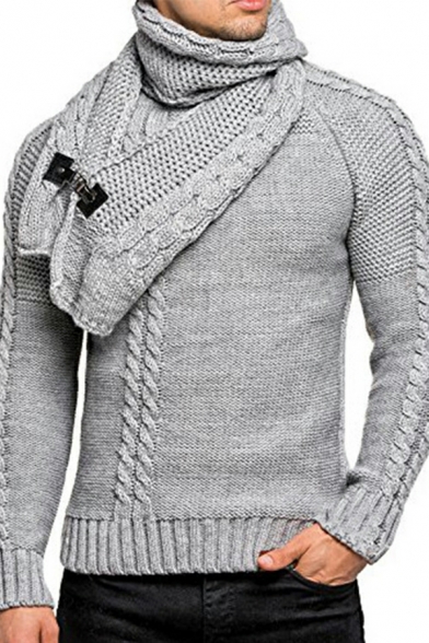 Boy's Hot Sweater Pure Color Scarf Collar Long-Sleeved Skinny Knitted Sweater
