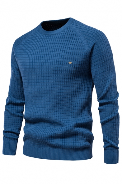 Autumn Cotton Sweater Men's Long-sleeved Round Neck Plain Knitted Sweater