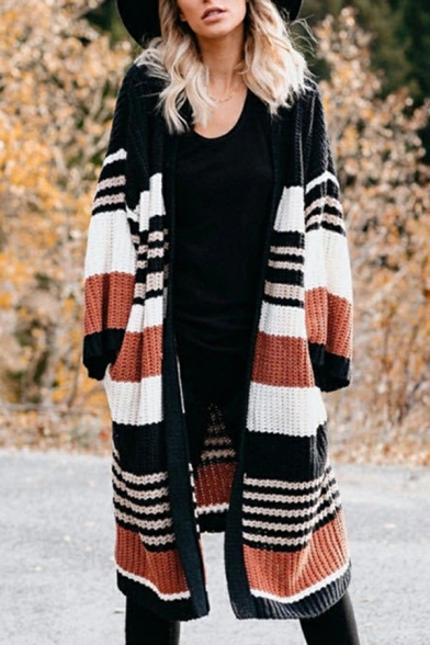 Creative Cardigan Stripe Pattern V-Neck Long Sleeve Cardigan for Women