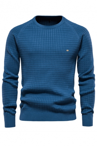Autumn Cotton Sweater Men's Long-sleeved Round Neck Plain Knitted Sweater