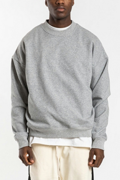 Dashing Boy's Sweatshirt Solid Long Sleeves Regular Fitted Crew Collar Pullover Sweatshirt
