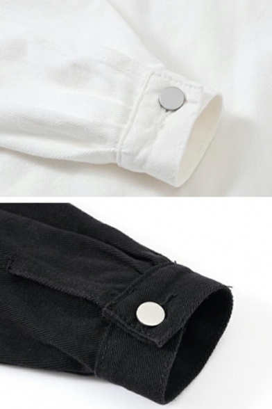 Edgy Denim Jacket Plain Spread Collar Button Closure Denim Jacket for Women