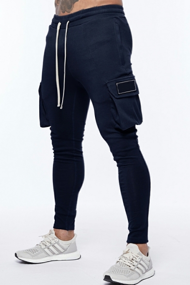 Men's Modern Pants Whole Colored Flap Pocket Full Length Mid Rise Skinny Drawcord Pants