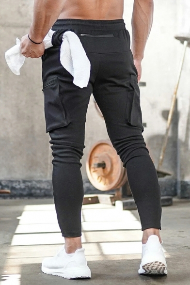 Men's Sports Fitness Cargo Pants Camo Zip Pocket Drawstring Slim Trousers