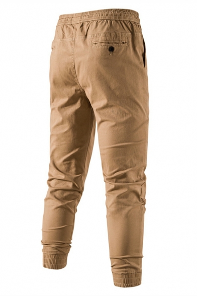 Casual Cargo Pants Men Slim Breathable Solid Color Drawcord Trousers
