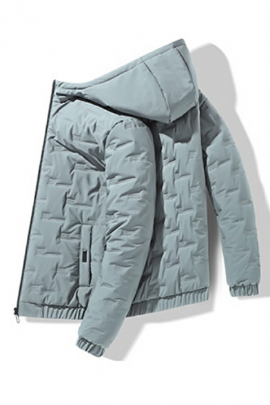Dashing Down Coat Solid Color Hooded Full Zip Front Pocket Down Coat for Men