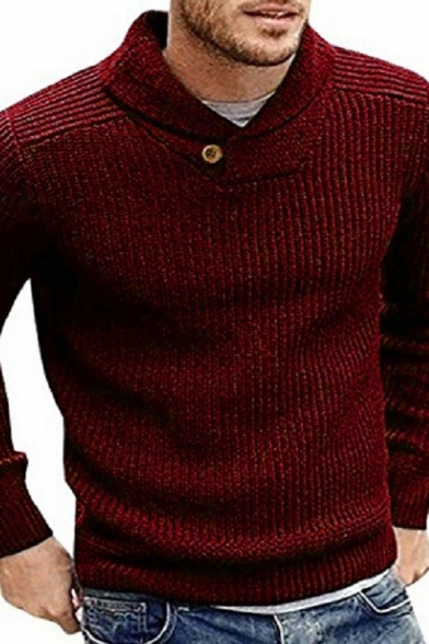 Edgy Sweater Pure Color Shawl Collar Long Sleeves Slimming Pullover Sweater for Men