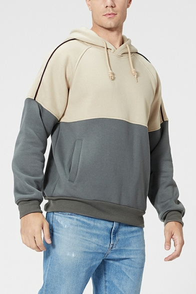 Pop Mens Hoodie Contrast Color Fitted Long Sleeve Hooded Drawstring Pocket Hoodie