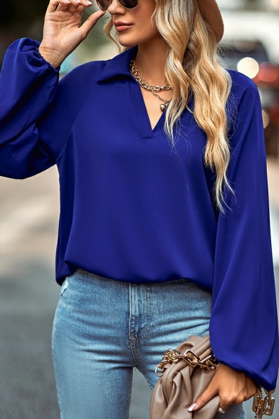 Chic Female Solid Color Shirt V-neck Long-sleeved Niche High-end Blouses