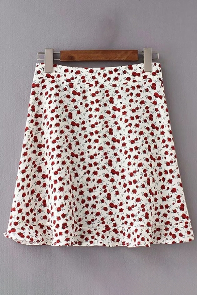 Dashing Skirt Polka Dots Printed Elastic Waist Fitted A-Line Skirt for Women