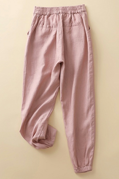 Freestyle Pants Plain Pocket Drawstring Waist High Rise Ankle Length Pants for Ladies