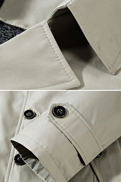 Hot Guys Coat Plain Pocket Detail Long-sleeved Lapel Collar Single Breasted Trench Coat