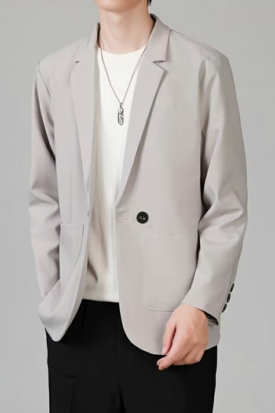 Unique Guy's Blazer Pure Color Pocket Regular Fit Two Buttons Lapel Collar Blazer