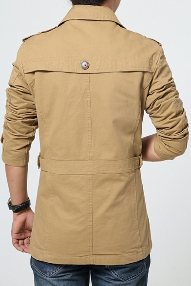 Vintage Guys Coat Whole Colored Regular Lapel Collar Button Up Long-sleeved Trench Coat