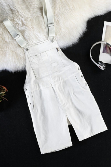 Boyish Guys Overalls Chest Pocket Whole Colored Sleeveless Relaxed Short Length Overalls