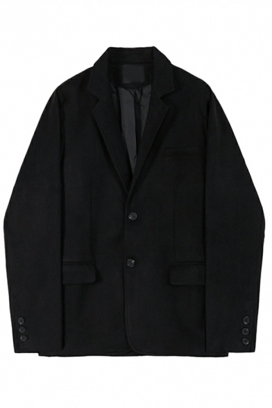 Casual Plain Lapel Suit Jacket Men's Thickened Loose Woolen Blazers