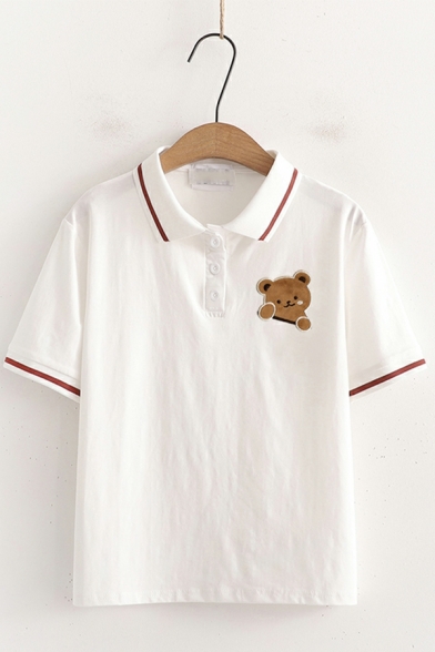 Girls Pop Polo Shirt Cartoon Beer Print Short Sleeve Point Collar Fitted Button Polo Shirt