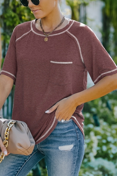 Summer Novel Women T-shirt Round Neck Short-sleeved Simple Loose Commuting Tees