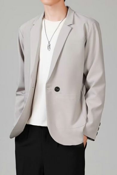 Unique Guy's Blazer Pure Color Pocket Regular Fit Two Buttons Lapel Collar Blazer