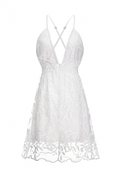 Fancy Dress Plain V Neck Spaghetti Straps Backless Mini Lace Design Dress for Ladies