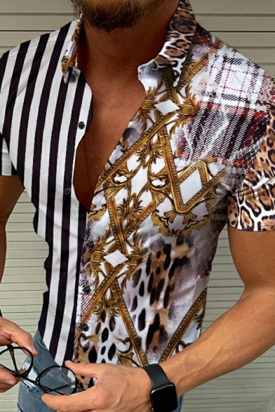 Summer Printed Men's Shirt Short-sleeved Casual Beach Button Down Top