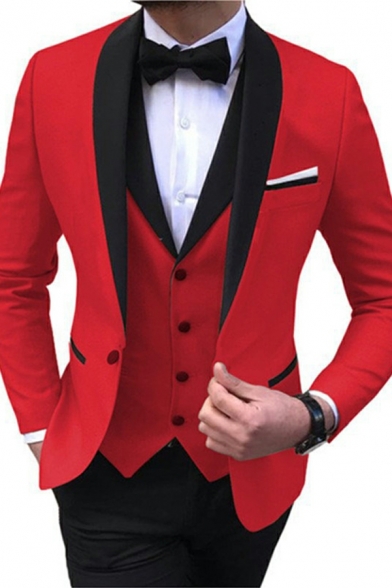 Creative Suit Blazer Plain Shawl Collar Skinny Single Button with Pants Set for Men