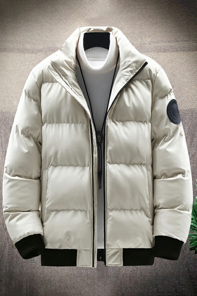 Chic Coat Contrast Color Spread Neck Regular Long Sleeves Fitted Zip up Parka Coat for Men