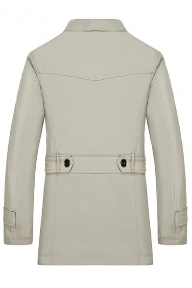 Hot Guys Coat Plain Pocket Detail Long-sleeved Lapel Collar Single Breasted Trench Coat