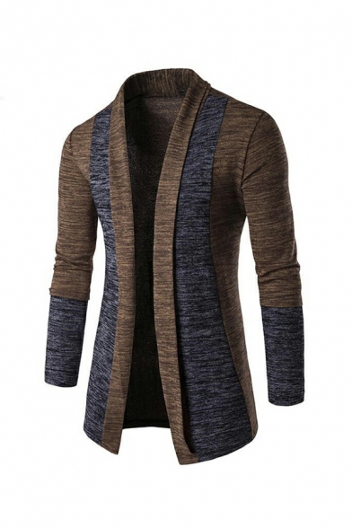 Street Look Cardigan Contrast Heathered Shawl Collar Open Front Cardigan for Men