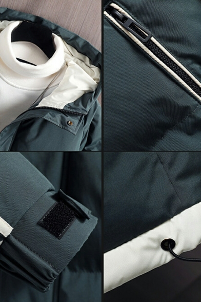 Vintage Mens Parka Coat Stripe Print Pocket Hooded Long Sleeve Relaxed Zip Fly Parka Coat