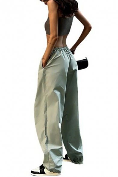 Drawstring Waistband Casual Cargo Pants for Women Street Trendy Simple Loose Pants