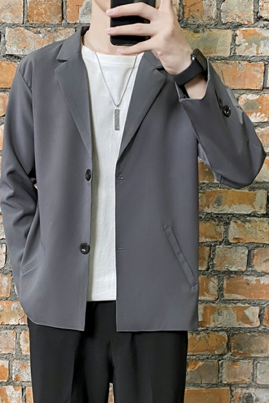 Freestyle Blazer Plain Pocket Long Sleeve Lapel Collar Single Breasted Blazer for Men
