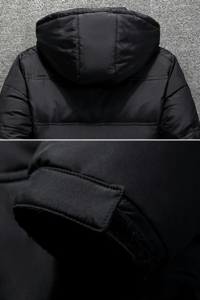 Guy's Creative Parka Coat Pure Color Hooded Long-Sleeved Regular Zip Down Parka Coat
