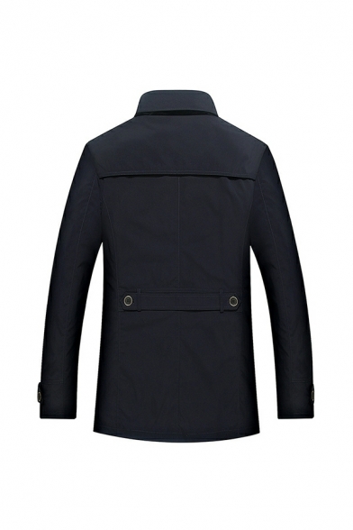 Men Novelty Coat Whole Colored Long Sleeve Notched Collar Single Breasted Trench Coat