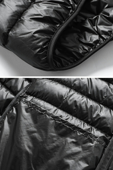 Popular Guys Parka Coat Plain Pocket Design Stand Neck Long Sleeves Zipper Parka Coat