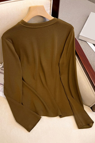 Autumn Solid Color T-shirt Soft Long sleeve Round Collar Temperament inside Bottoming Tees