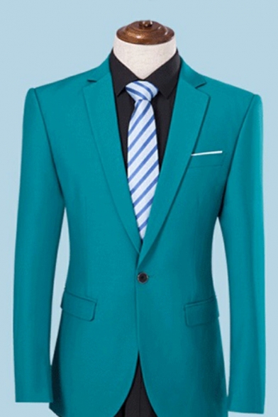 Causal Men Blazer Suit Pure Color Lapel Collar Long Sleeves with Pants Skinny Blazer Suit